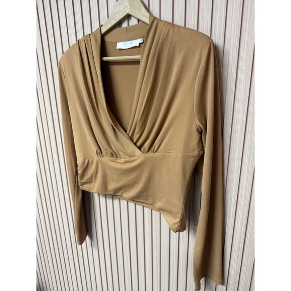 ASTR The Label Shawl Collar Wrap Top Women's Taupe size XL - Picture 3 of 9